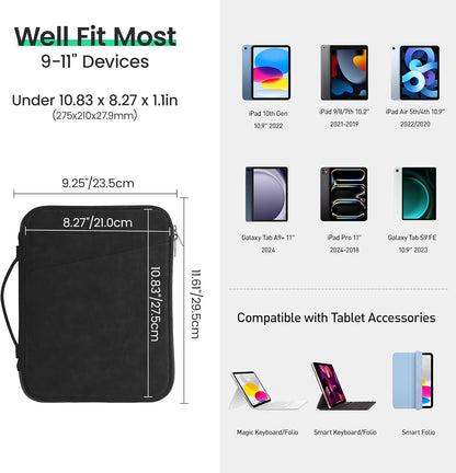 DTTO 9-11 Inch Tablet Sleeve Bag for iPad A16, iPad Air 11-inch M3 M2 / Air 5/4th Gen 10.9", iPad Pro 11 M4, iPad 10/9/8/7th Gen, Galaxy Tab A9+, Waterproof Travel Bag, Pink