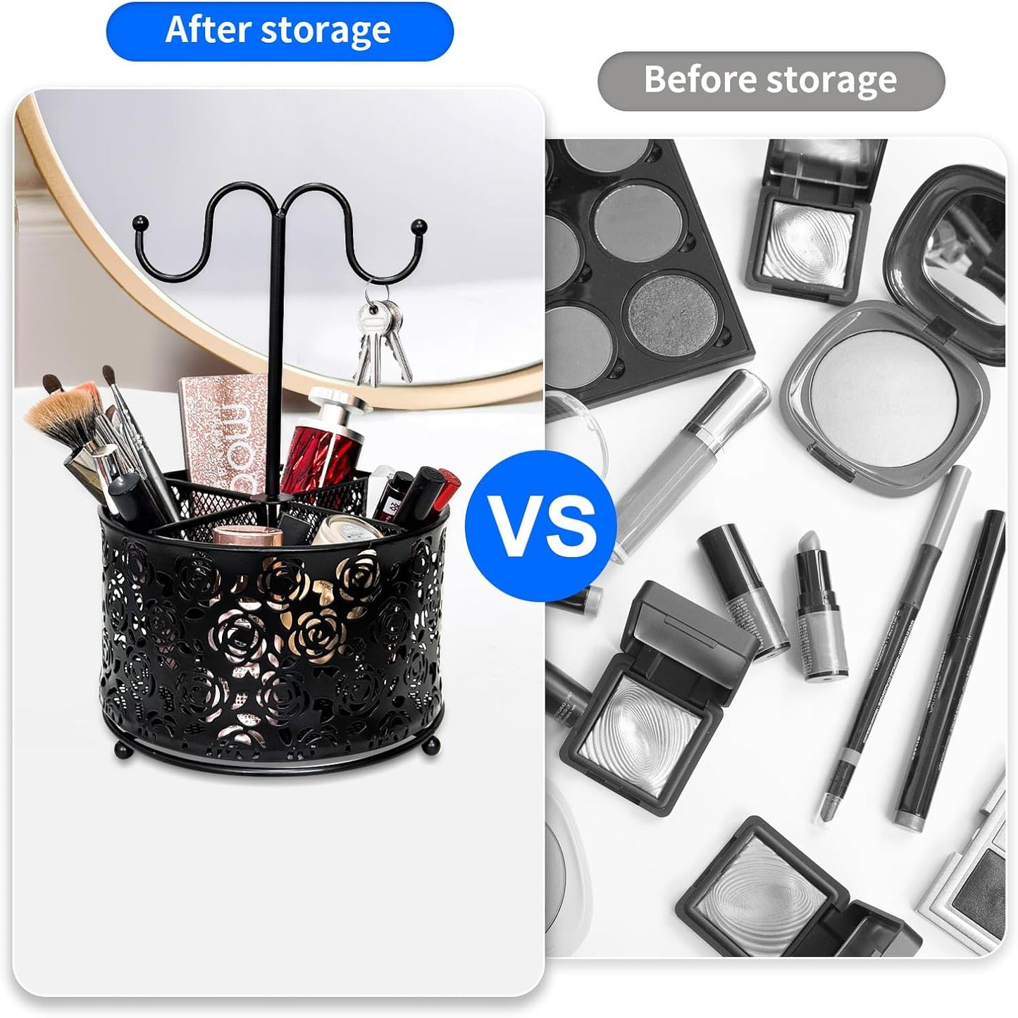 360 Degree Rotate Pen Holder for Desk Mesh Desk Pen Organizer Pencil Holder Large Capacity Accessories & Workspace Organizers for School,Home (Black, No hook)