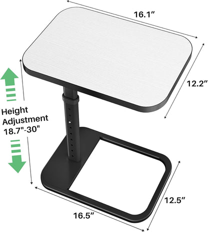 Kitstorack TV Tray Table, Adjustable Height & Flip-Top & Rounded Metal Corners, Snack Table for Couch, Sofa, Bed, Chair, Living Room, C Shaped End Side Table for Eating, Dinner or Laptop, Small Spaces