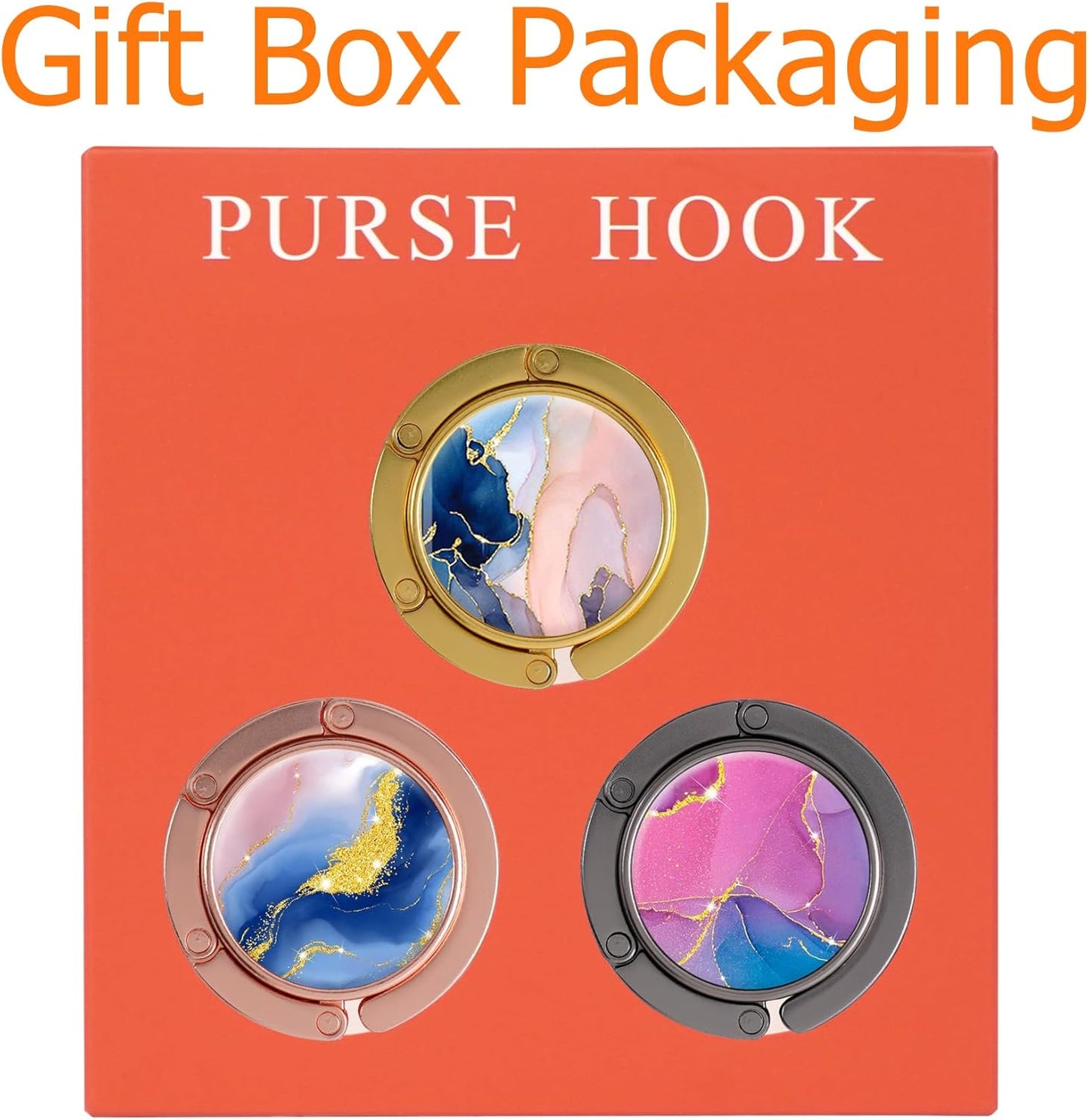 Folding Handbag Hanger - Portable Bag Holder, Women's Bag Table Hanger Hook（1Pack-AMarble）