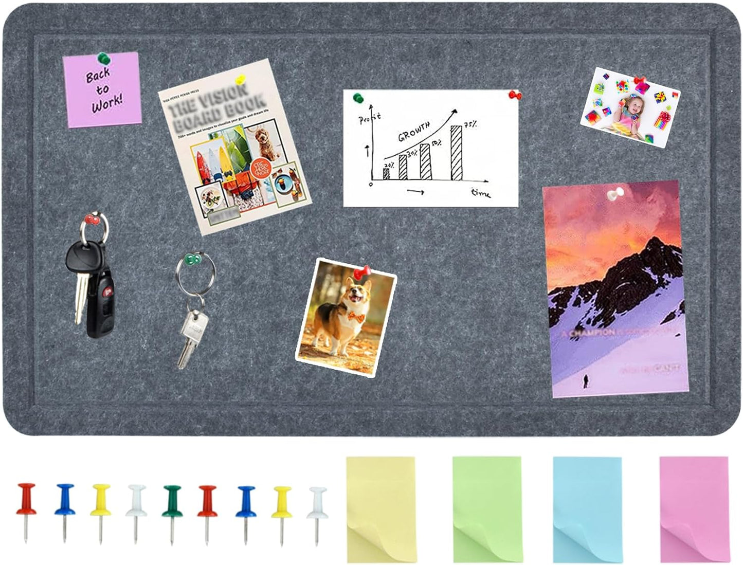 Vuzvuv Black 28"x16" Large Cork Board with 50 Push Pins & Sticky Notes, Self-Adhesive Bulletin Board for Wall, Felt Pin Vision Board for Paste Notes,Schedules Offices Home