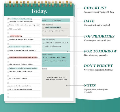 104 Pgs To Do List Notepad - Daily Planner Notepad Undated 52 Duplex-Printed Undated Sheets Tear Off, 6.5" x 9.8" Checklist Productivity Organizer with Hourly Schedule for Tasks