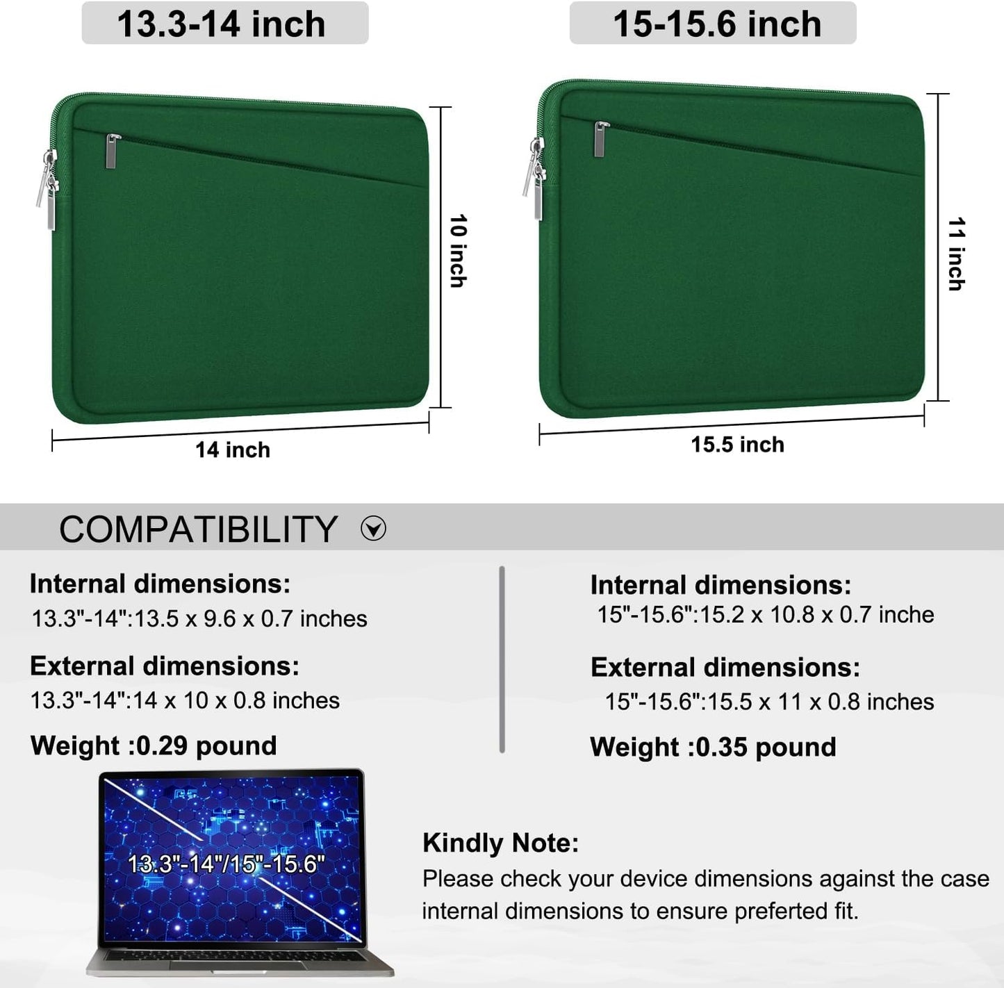 Laptop Sleeve 15.6 inch, Durable Computer Carrying Bag Protective Case Briefcase Handbag with Front Pocket, Slim Laptop Cover for 15-16 Inch HP, Dell, Lenovo, Asus, Notebook, Black