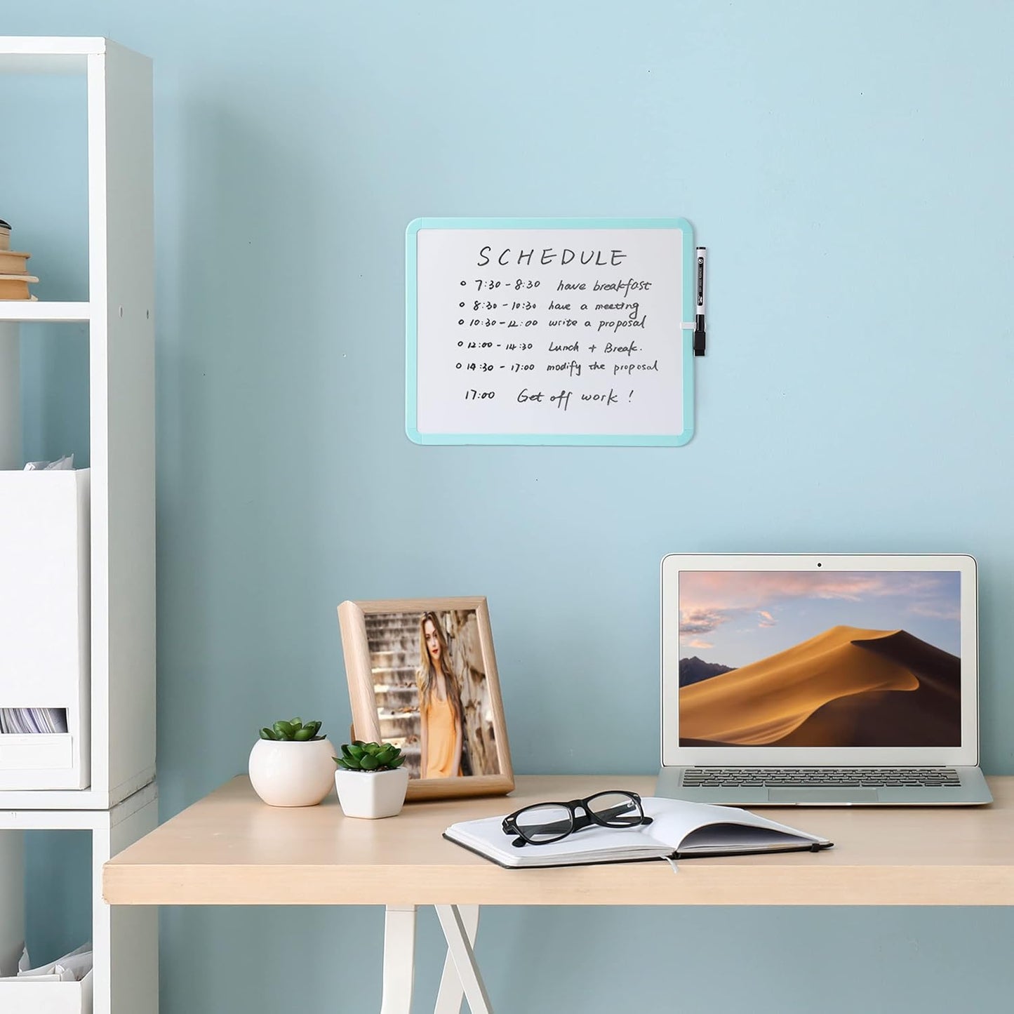 Mr. Pen- Dry Erase Board, 14” x 11” with a Black Dry Erase Marker, White Frame, Small Mini White Board for Students, Fridge, Wall, Locker, Includes Double Sided Tapes