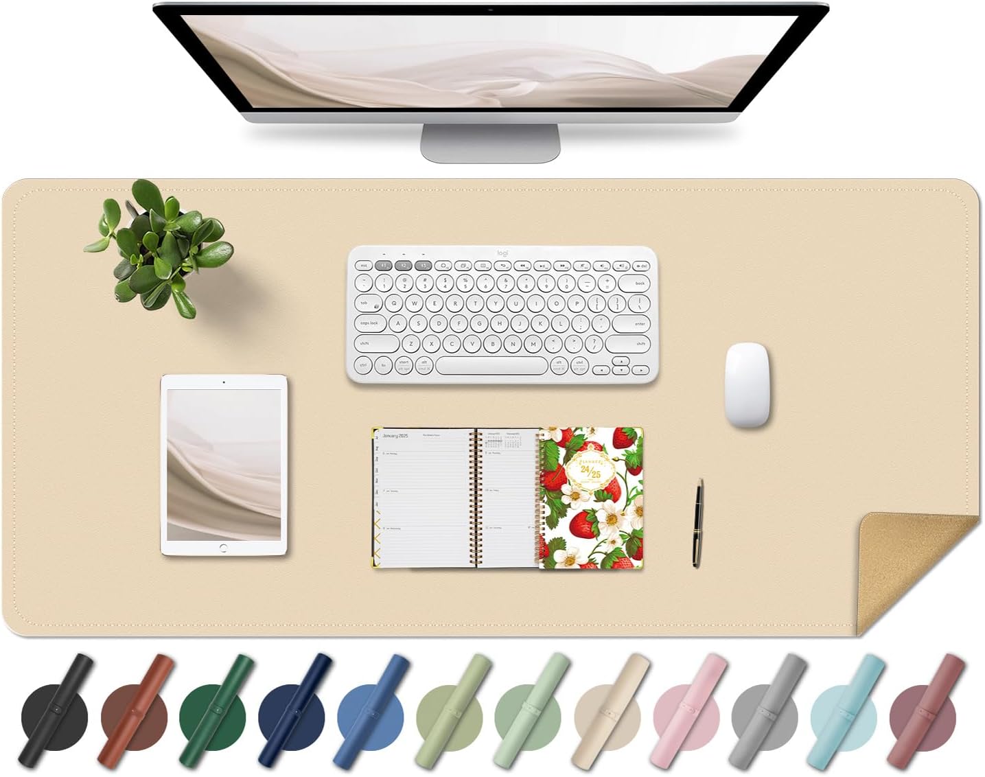 Non Slip Desk Mat, 31.5" x 15.7" PU Leather Desk Pad, Cork Desk Mat for Desktop, Desk Pad for Keyboard and Mouse, Ideal for Office and Home, Black