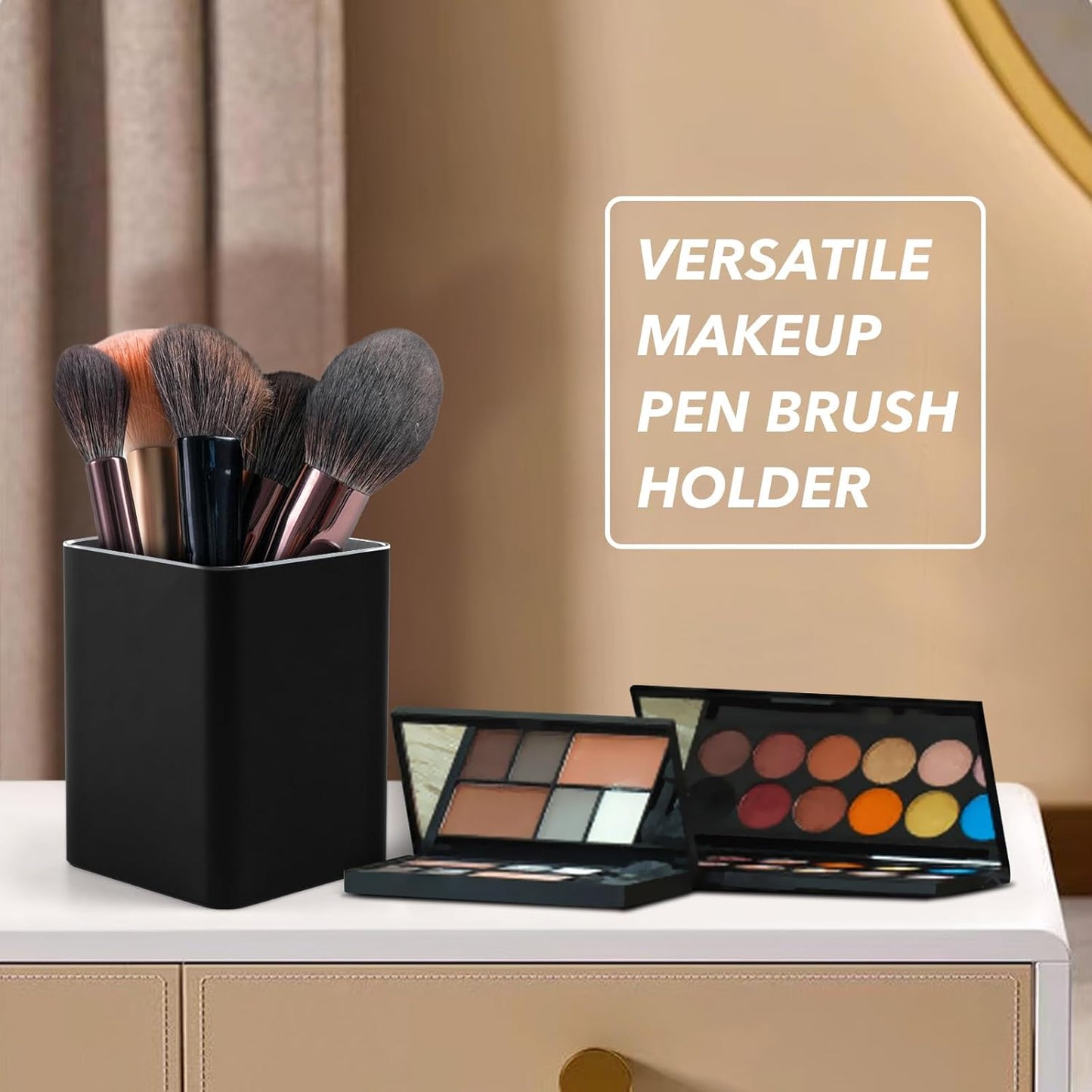 RQB Metal Pen Holder for Desk Square Aluminum Desktop Organizer and Makeup Brush Holder Storage Box for Office, School, Home, and Kids, Non-slip silicone 4×3.15inch-Gray