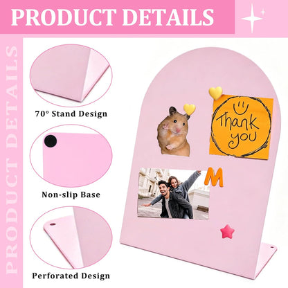 2 Pack Magnetic Bulletin Board with Stand, Magnetic Board, Magnet Board, Metal Tabletops Memo Photos/Souvenir Display Board Magnet Desk Display Stand for Home School Office Kitchen Decoration