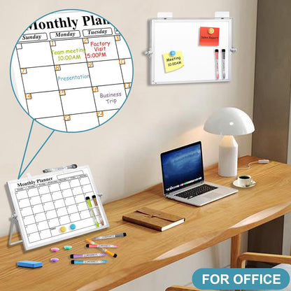 Magnetic Dry Erase White Board with Stand, 10" x 10" Double-Sided Desktop Whiteboard, Mini Portable Weekly Calendar Planner Board Set with 6 Markers, 4 Magnets, 1 Marker Holder & 1 Eraser