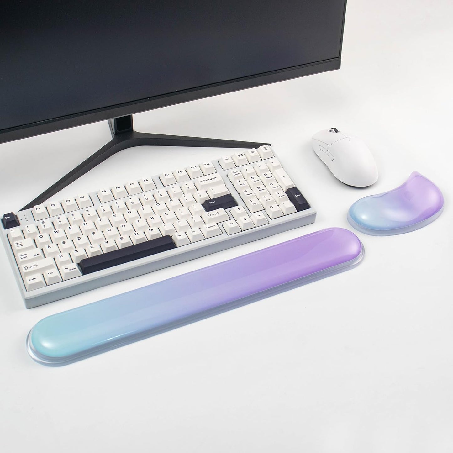 Gel Keyboard and Mouse Wrist Rest Set –White Clear Wrist Rest for Computer Keyboard 60%/68%/75%, Comfort & Support for Typing and Gaming
