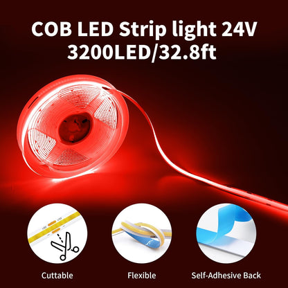 32.8FT/10M Blue COB LED Strip Light, 3200LEDS LED Tape Lights, High Bright CRI93+ Flexible Dimmable Light Strip for Bedroom TV Backlight Monitor Gaming Room Bar Decor(with Plug)
