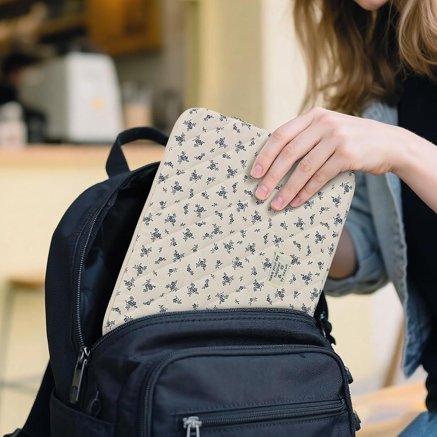 Puffy Laptop Sleeve 13 Inch Cute Quilted Laptop Protective Case Padded Floral Computer Sleeve for MacBook (A-Blue, 13 Inch)