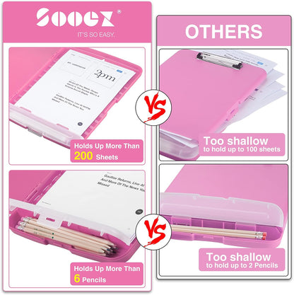 Sooez Clipboard with Storage, Clip Board 8.5 x 11 with Pen Holder, Plastic Organization Case Box for Letter Legal A4 Size Paper, Low Profile Clip, Nurses Teachers Must Haves, School & Office Supplies