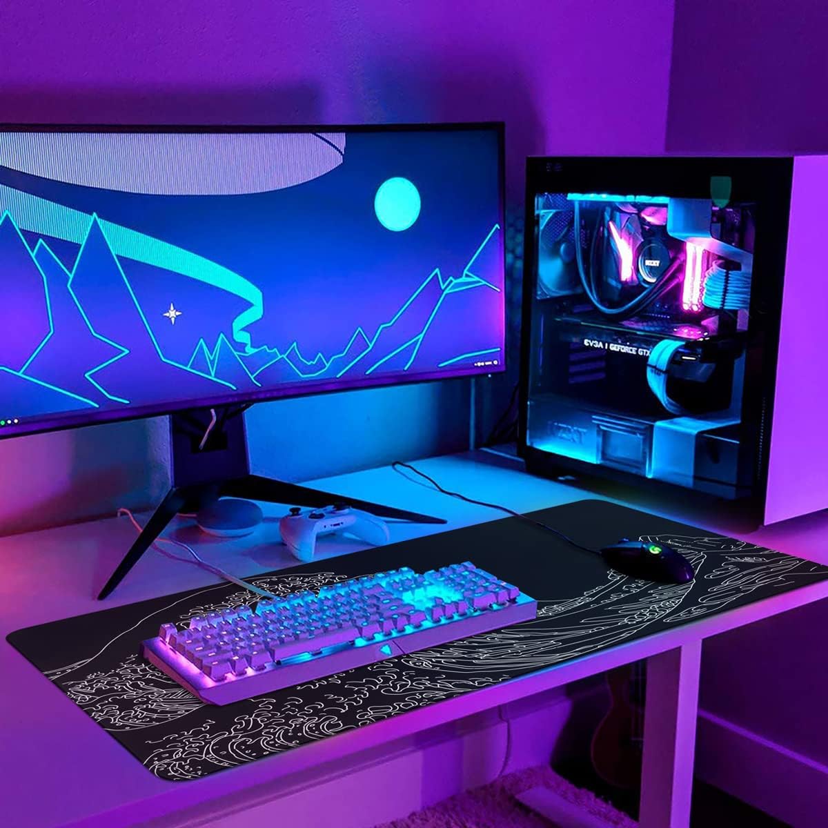 iCasso Desk Cover Mat, Office Mouse Pad, Desk Protector Mat, Extra Large Matt for Desktop,Anti-Slip XXL Big Mousepad with Stitched Edges for Computer Keyboard Retro Black - Colors B