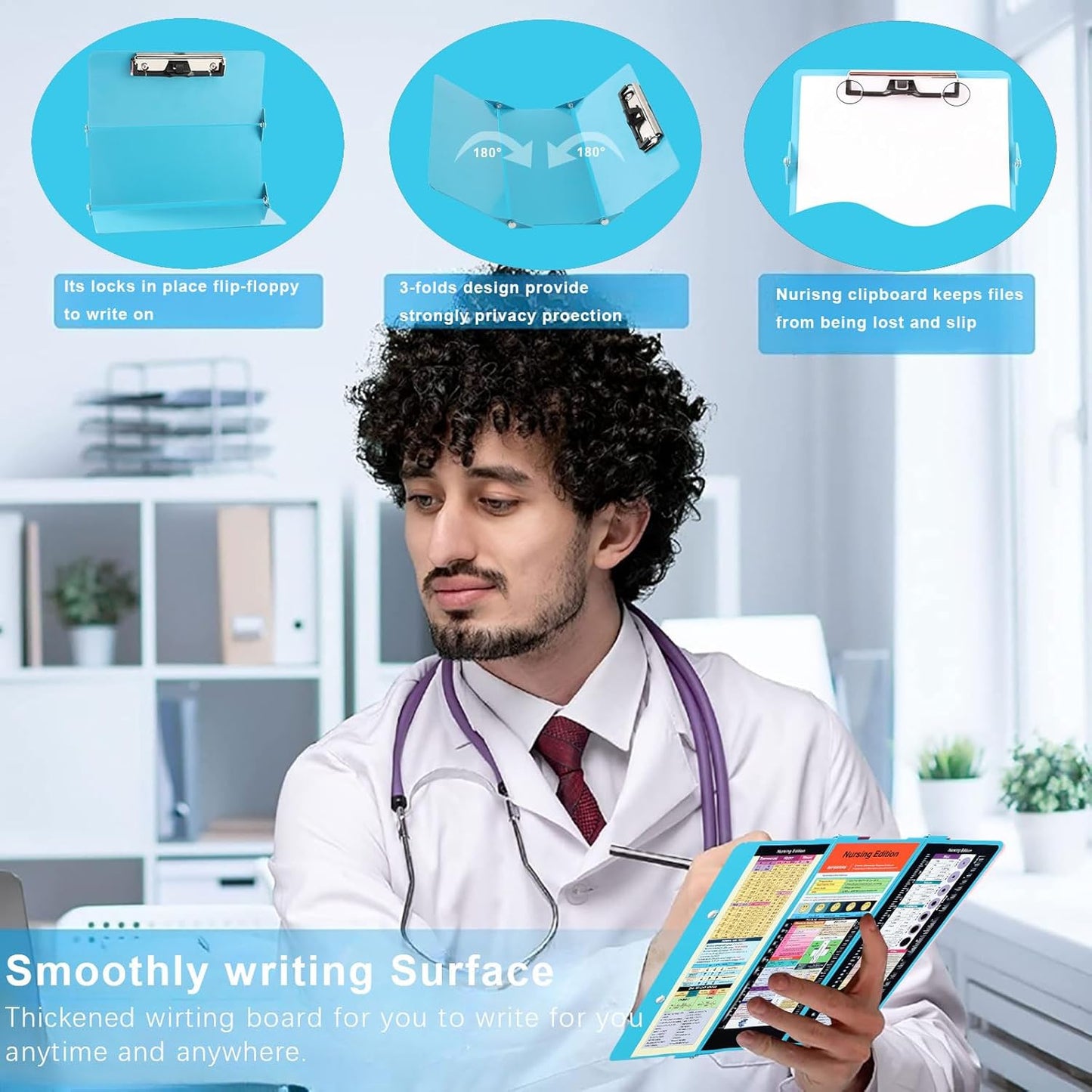 Foldable Nursing Clipboard with Storage - Portable & Compact Medical Clipboard for Nurses, Doctors, and Students - Includes Medical Reference Cheat Sheets and Pen Holder(Purple)