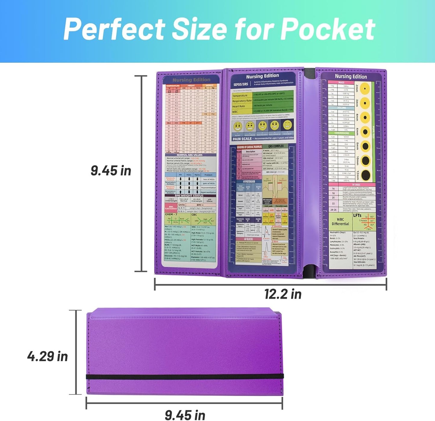 TWUTGAYW Nursing Clipboard, Portable Foldable Clipboard Pocket Size, 3 Layers Clip Board with Pen Holder for Students, Doctors, Nursing Edition clipboard with Elastic Band Notepad (Purple)