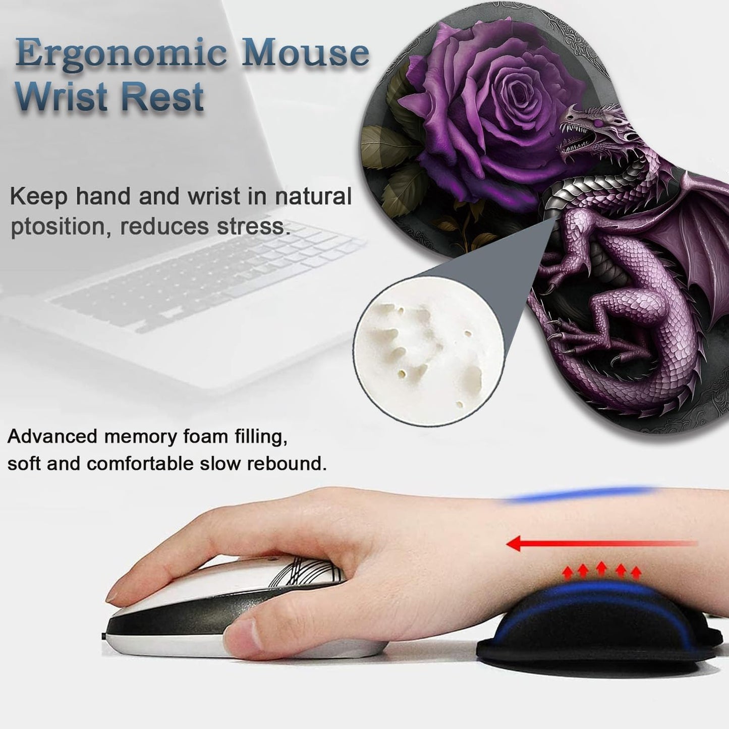 Mouse Wrist Rest and Keyboard Wrist Rest Pad Set, Non-Slip Rubber Base Smooth Surface Ergonomic Gaming Mouse Pad for Easy Typing and Pain Relief, Antique Blue Wood Grain Dog Paw + Coaster