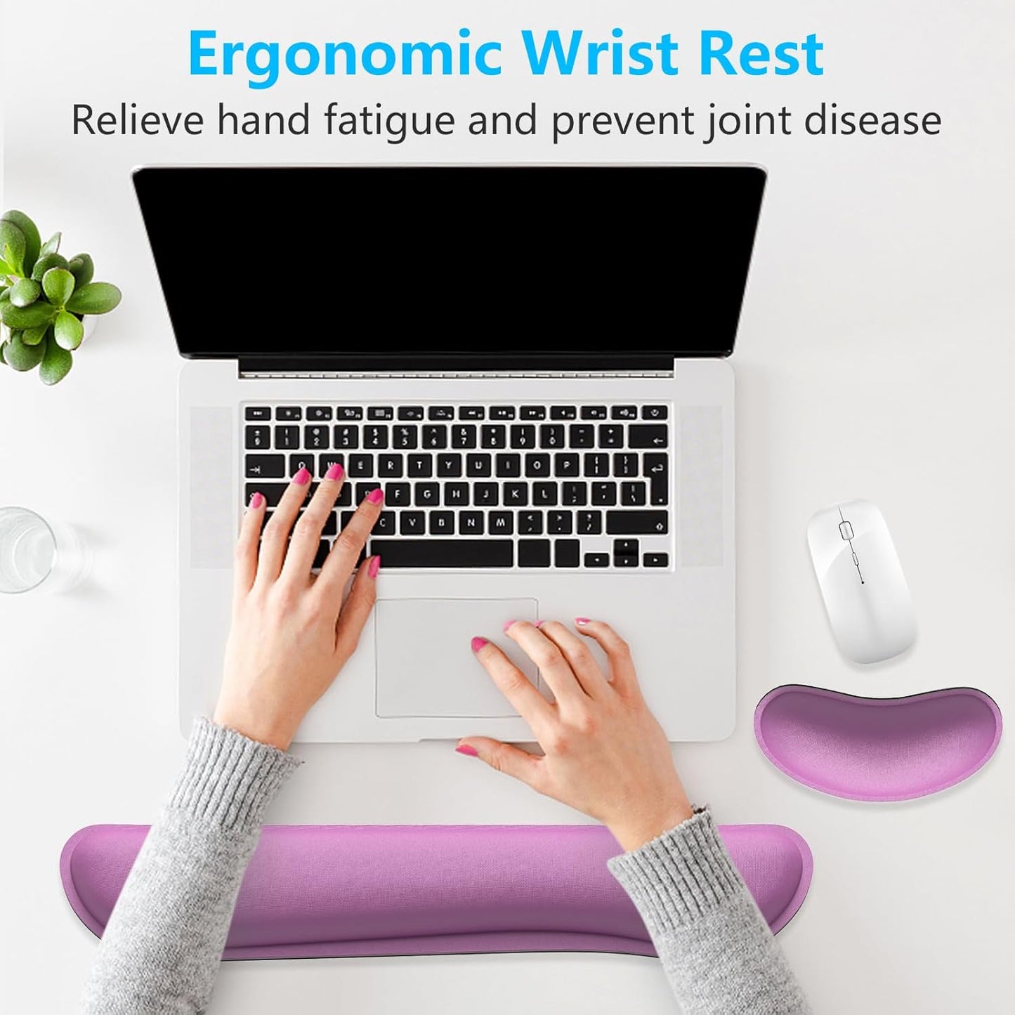 Dapesuom Enlarge Keyboard Wrist Rest, Memory Foam Keyboard Wrist Cushion for Computer Desk Mats Support, Pain Relief Ergonomic Mouse Pad Rests with Non-Slip Base for Gaming, Laptop, Radiant Orchid