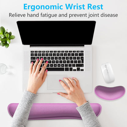 Dapesuom Enlarge Keyboard Wrist Rest, Memory Foam Keyboard Wrist Cushion for Computer Desk Mats Support, Pain Relief Ergonomic Mouse Pad Rests with Non-Slip Base for Gaming, Laptop, Radiant Orchid