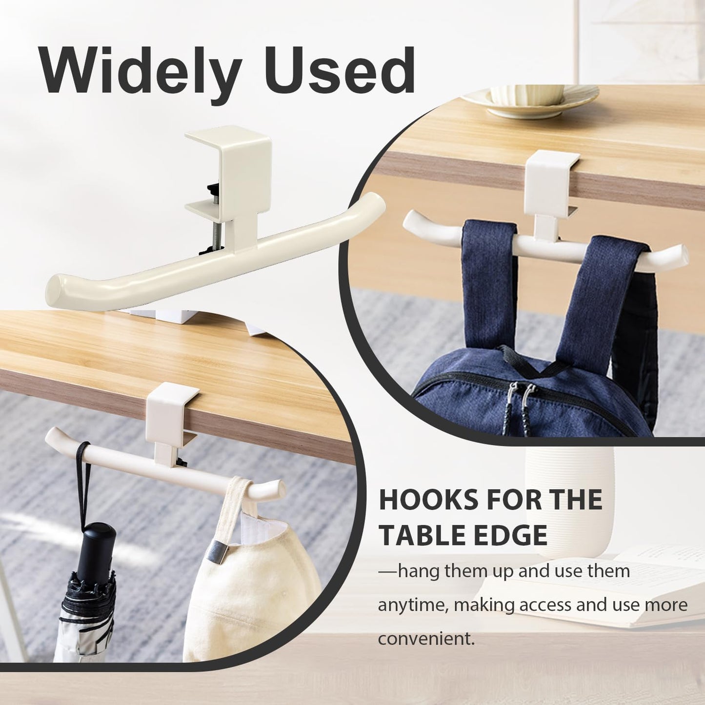 Desktop Backpack Hook - Durable and portable under-desk hook, space-saving backpack storage rack, suitable for offices/classrooms/dormitories, no drilling required for installation (white) - 1 piece