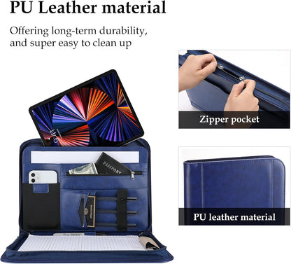 ProCase Portfolio Business Padfolio Folder with Zipper, Conference Meeting Executive File Legal Document Organizer with Pockets Letter Size A4 Writing Pad Notepad Padfolio -Black