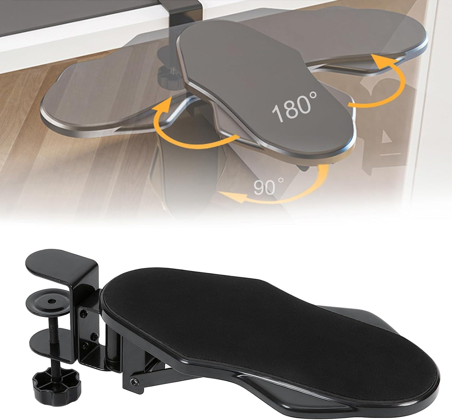 Computer Arm Rest for Desk, 180° Adjustable Rotating Desk Extender Tray, 90° Foldable Elbow Arm Support, Ergonomic Desk Arm Wrist Rest Shelf for Home and Office