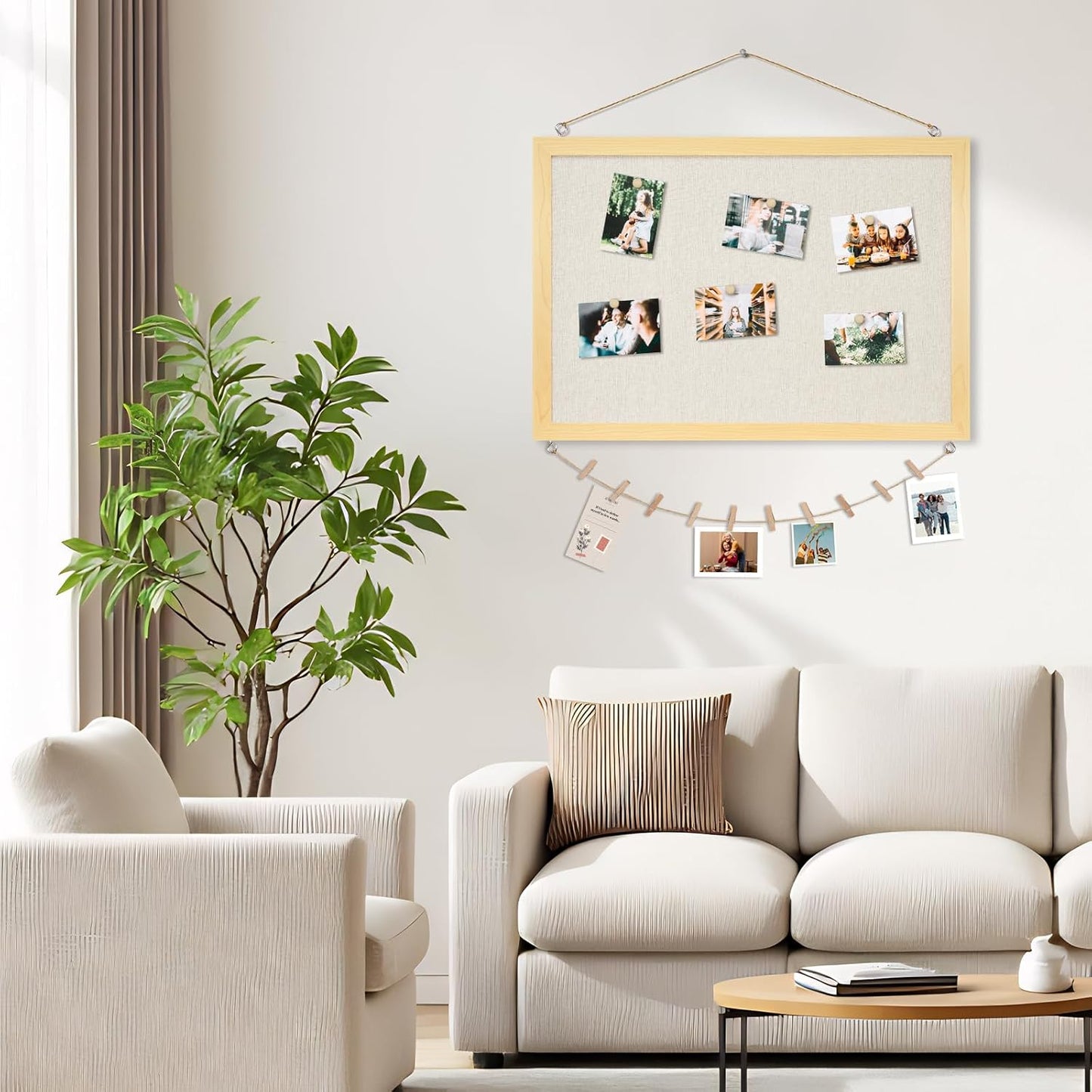 DOLLAR BOSS Bulletin Boards with Linen 1-Pack 16''X 12'' Double-Sided Cork Board for Walls Wood Framed Bulletin Boards, Small Pin Board for Home Kitchen Office Decorative Hanging 10 Pushpins