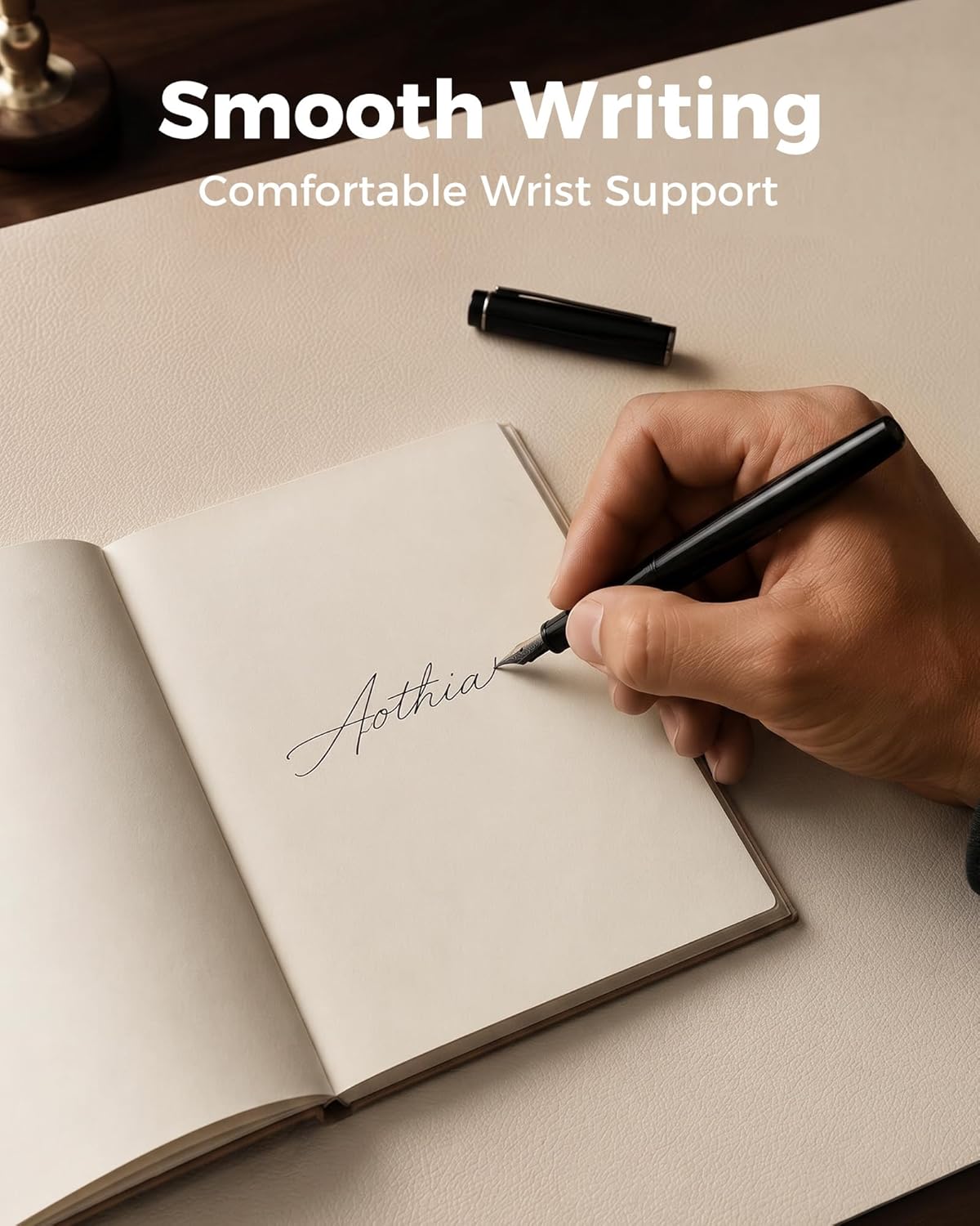 Aothia Dual-Sided Desk Pad - 25.6x13.7 inches Leather Desk Mat, Natural Cork Desk Pad Protector, Large Mouse Pad for Desk, Waterproof Desk Blotter Pad, Desk Writing Pad for Office Work/Home, Black