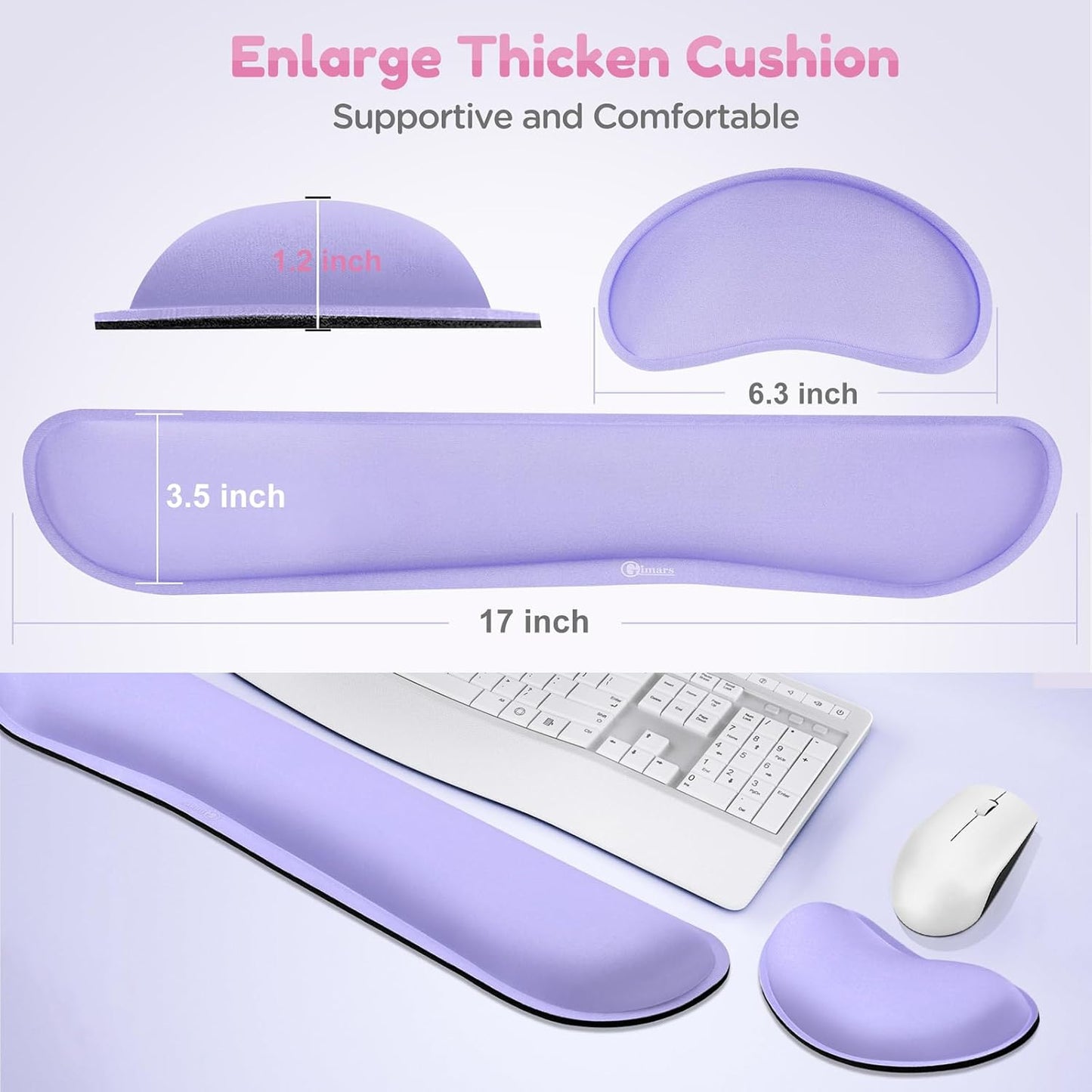 Gimars Upgrade Enlarge Silky and Superfine Fabric Gel Memory Foam Keyboard Wrist Rest Set, Ergonomic Keyboard Mouse Wrist Support for Typing Pain Relief, Comfort for Office, Gaming, Computer, Black