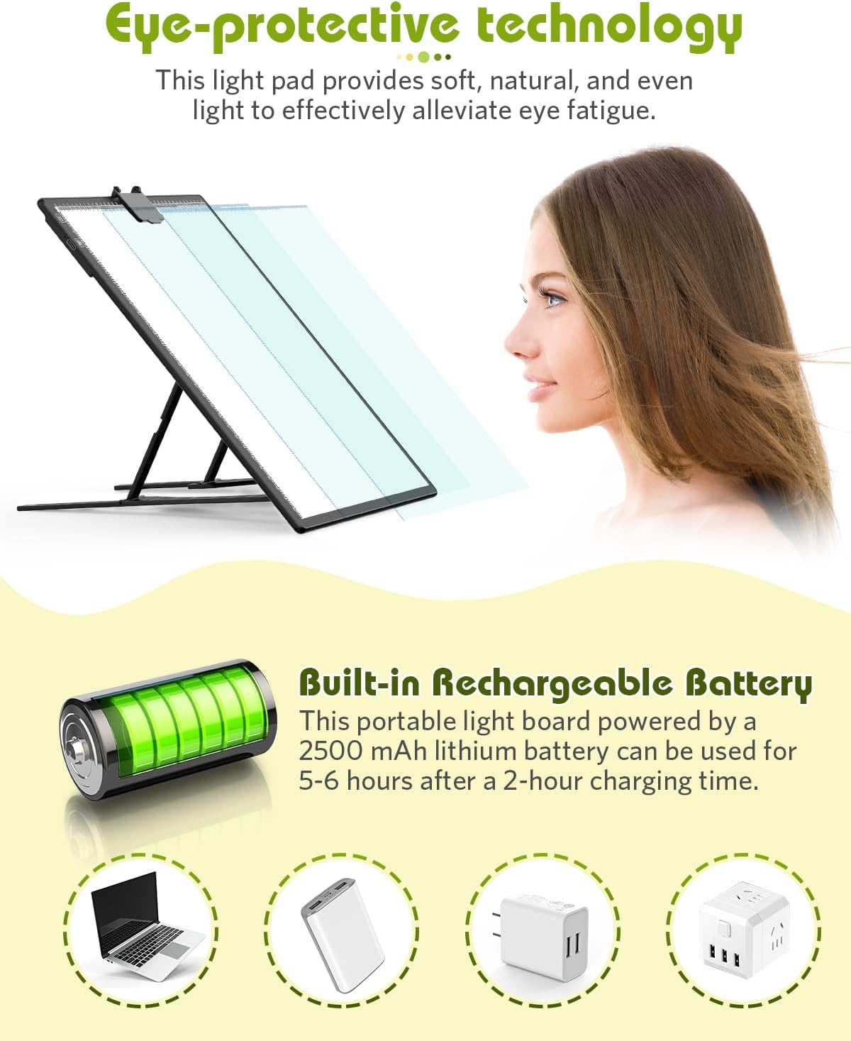 A3 Light Board Diamond Painting, Rechargeable Battery Light Box Tracing, Diamond Art Light Board with Stand and Clip, for Drawing, Sketching, Animation