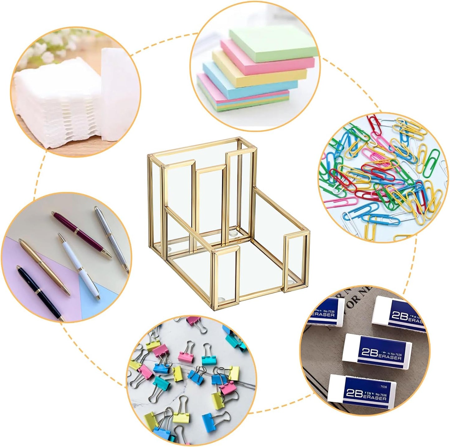 BTSKY Golden Glass Sticky Note Holder for 3x3 Inch Sticky Notes, Elegant Post It Note Dispenser with Non-Slip Pads Clear Notepad Holder for Desk Organization Planning, Home Office Decor