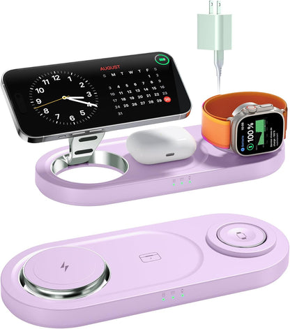 Upgraded 3 in 1 Wireless Charging Station for Apple Devices, Faster Mag-Safe Charger Stand, Magnetic Charger Station for iPhone 17/16/15/14/13/12 Series & AirPods Pro & Apple Watch Series (White)