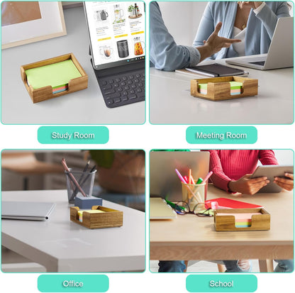 Bivvclaz Wood Sticky Note Holder, 3 x 3 Inch Post It Note Dispenser for Office Desk Accessories, Self Stick Note Pad Holder, Memo Pad Holder Dispenser Organizer for School Office Desk Supplies, Black