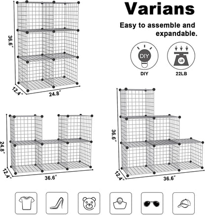 C&AHOME Wire Cube Storage, 6 - Cube Organizer Metal C Grids, Modular Shelves Units, Storage Bins Shelving, Closet Organizer, Ideal for Home, Office, Living Room, 36.6”L x 12.4”W x 36.6”H Black