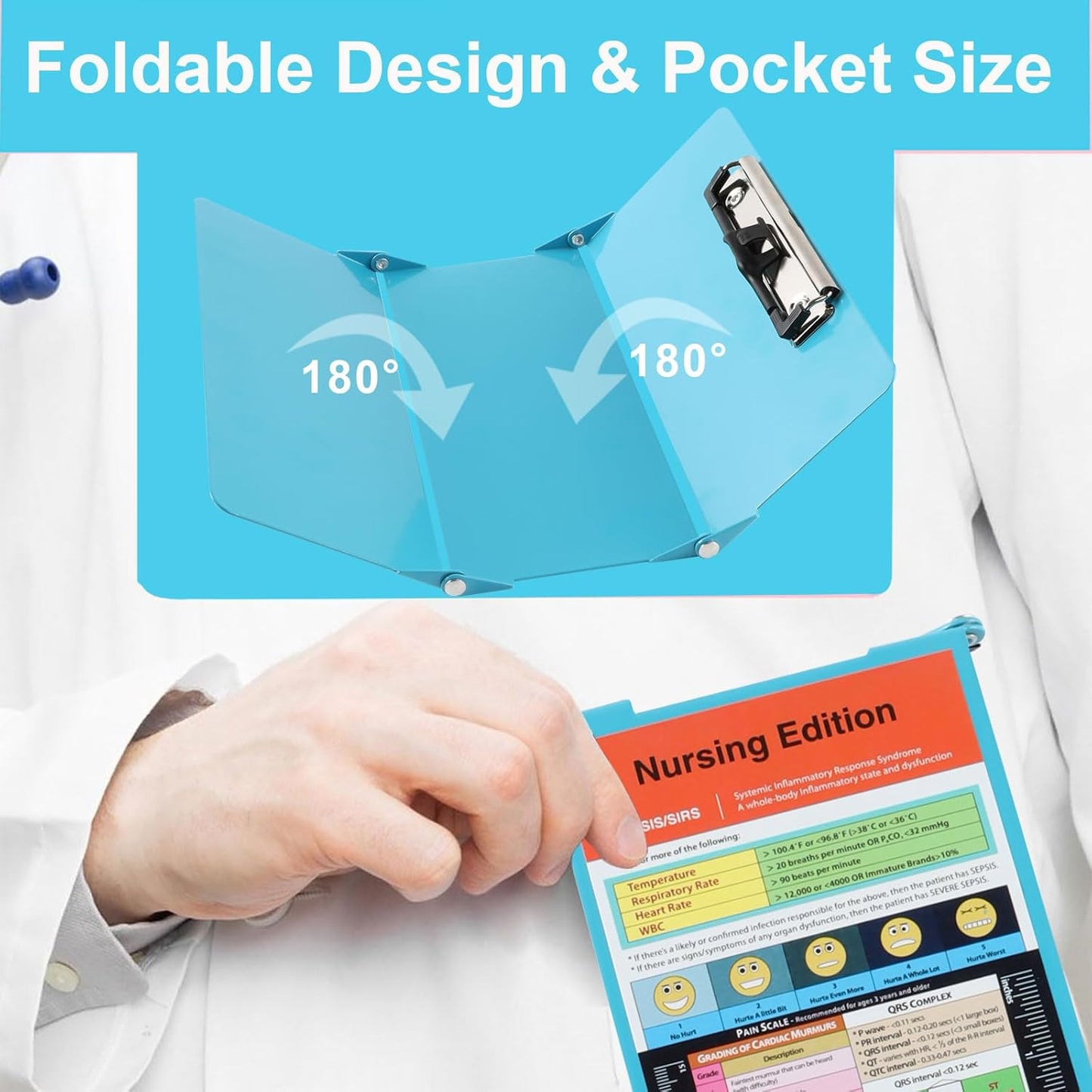 Foldable Nursing Clipboard with Storage - Portable & Compact Medical Clipboard for Nurses, Doctors, and Students - Includes Medical Reference Cheat Sheets and Pen Holder(Purple)