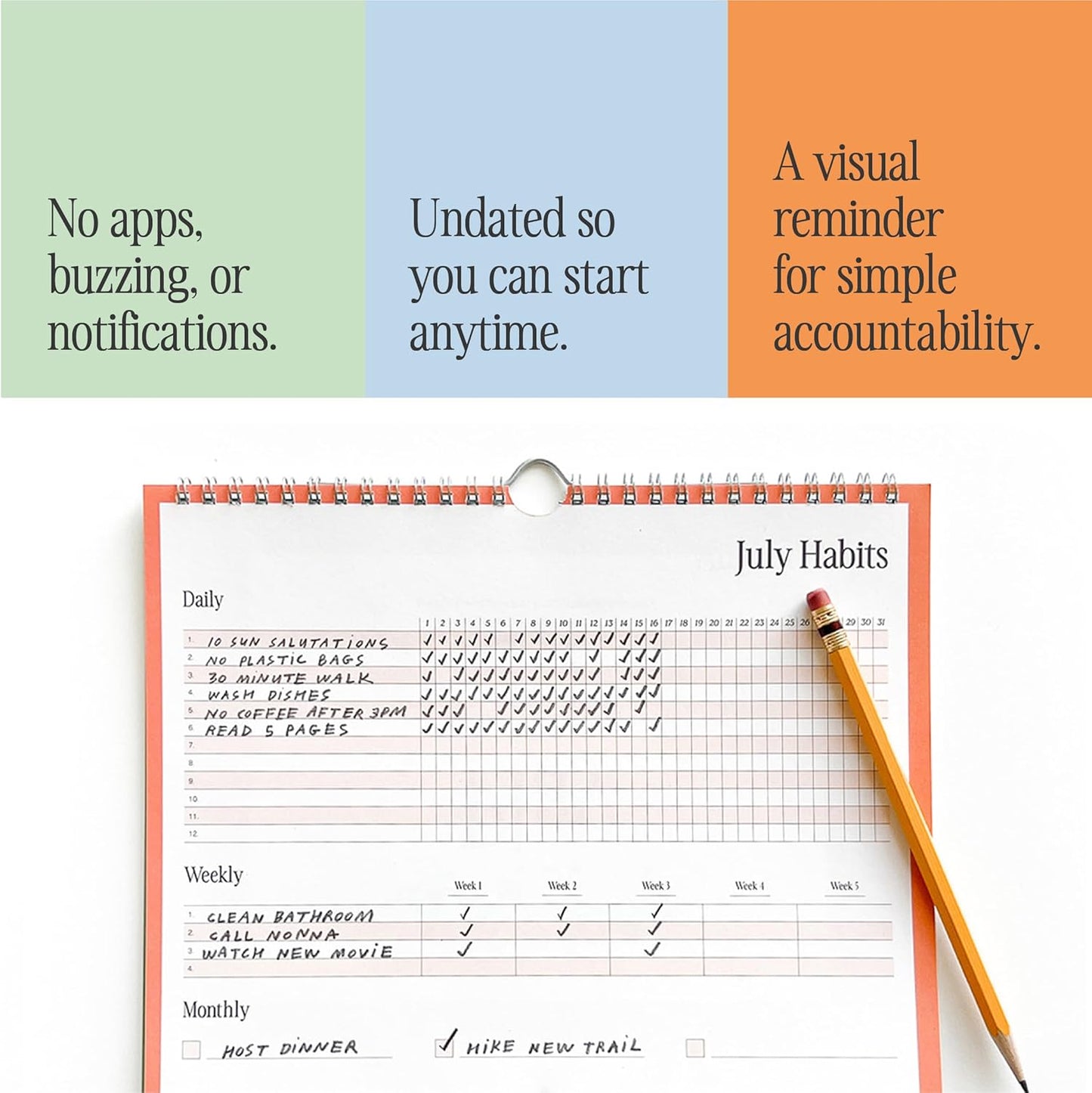 Free Period Press Habit Tracker Calendar & To Do List Planner, Spiral Bound Habit Tracker with Writable Goals, 12 Months Undated, 8"x10”