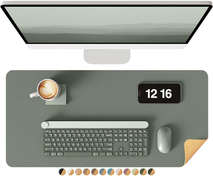 YSAGi Double-Sided Desk Pad, 31.5"x15.7"Leather Desk Mat, Eco Cork Desk Pad Protector,Large Mouse Pad,Waterproof Desk Blotter for Office/Home(Coffee)