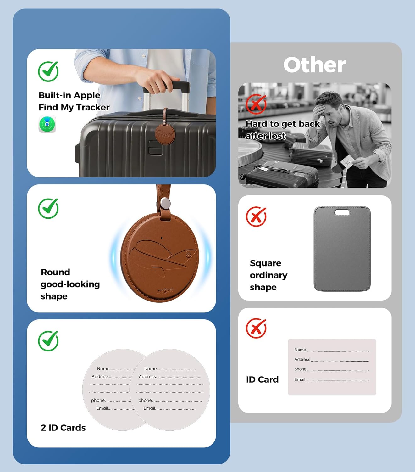 Smart Luggage Tag Works with Apple Find My, Premium Leather Suitcase Tracker with 2 ID Labels, TSA-Friendly, Anti-Lost Travel Essentials for Bags Backpacks, Wireless Charging, Black