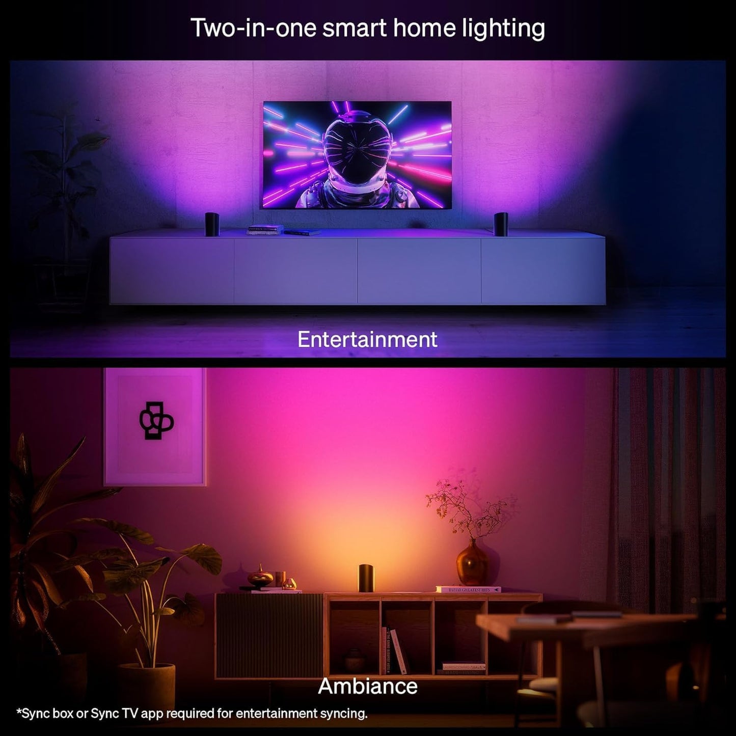 Philips Hue Smart Play Light Bar Base Kit, Black, 2 Pack, White & Color Ambiance LED Color-Changing Light Requires Bridge, Control with App, Works with Alexa, Google Assistant and Apple HomeKit
