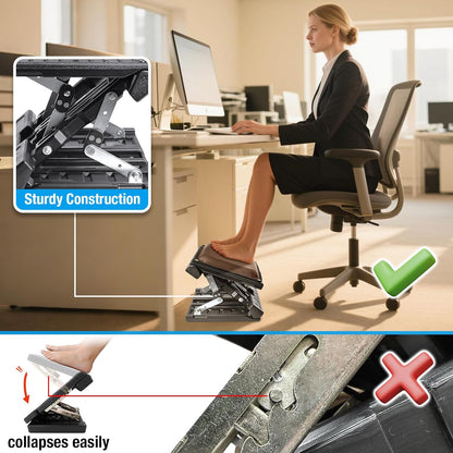 Scalebeard Foot Rest for Under Desk at Work,Height Adjustable Infinite Angle Ergonomic Foldable Footrest for Office, Gaming,Computer, Removable Pad Desk Foot Stool with Massage Beads,for All Seasons