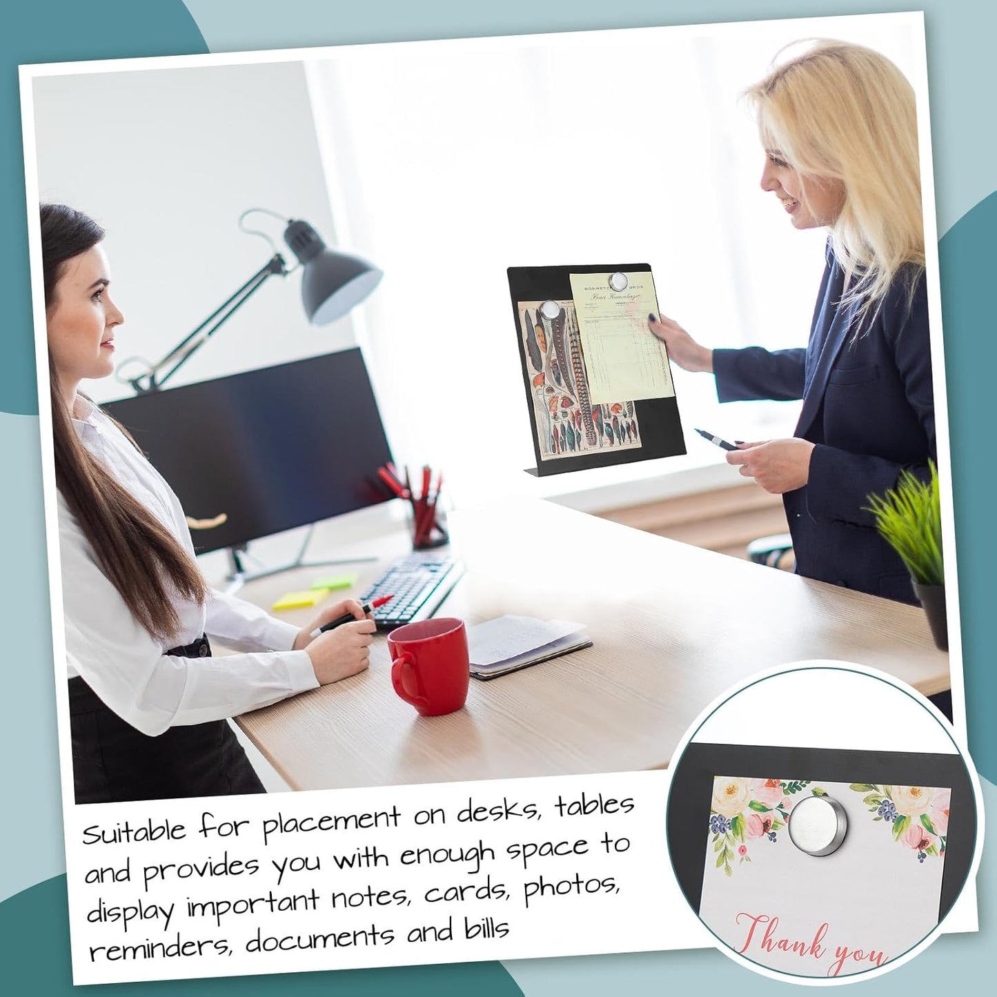 Fainne 2 Pcs Magnetic Bulletin Board with Easel Stand Mini Magnet Metal Tabletop Memo Display Board for Back to School Menu Table Office Supplies (Black,11 x 8.5 Inches)