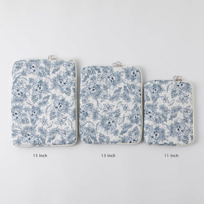 Puffy Laptop Sleeve 13 Inch Cute Quilted Laptop Protective Case Padded Floral Computer Sleeve for MacBook (A-Blue, 13 Inch)