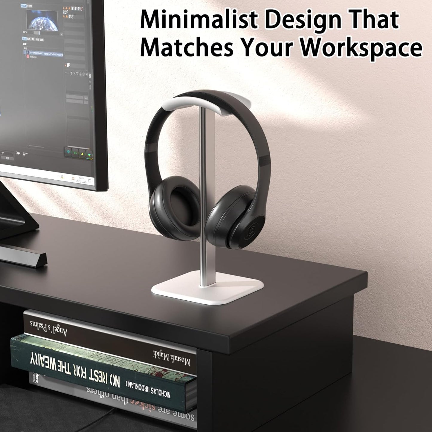 Headphone Stand for Desk - Headset Stand with Aluminum Hanger and Plastic Headrest, Headphone Holder for AirPods Max, Sony, Bose, Beats and More (Black)