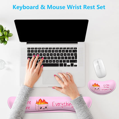Dapesuom Enlarge Keyboard Wrist Rest, Memory Foam Wrist Cushion for Desk Mat Support, Cute Pain Relief Keyboard Mouse Pad Rests Set with Non-Slip Base for Gaming Laptop Office Computer, Elegant Flower