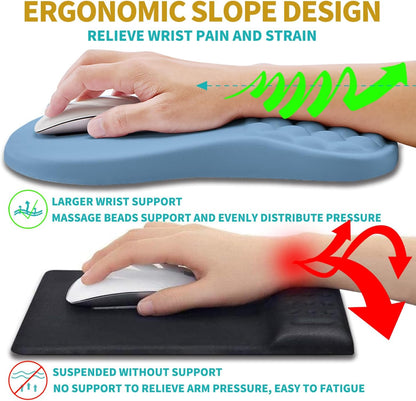 Hokafenle 2 in 1 Ergonomic Mouse Pad Wrist Support & Wrist Rest for Computer Keyboard Set, with Relieve Carpal Tunnel Pain Massage Bulge and Full Memory Gel Design (2In1 Set, Black)