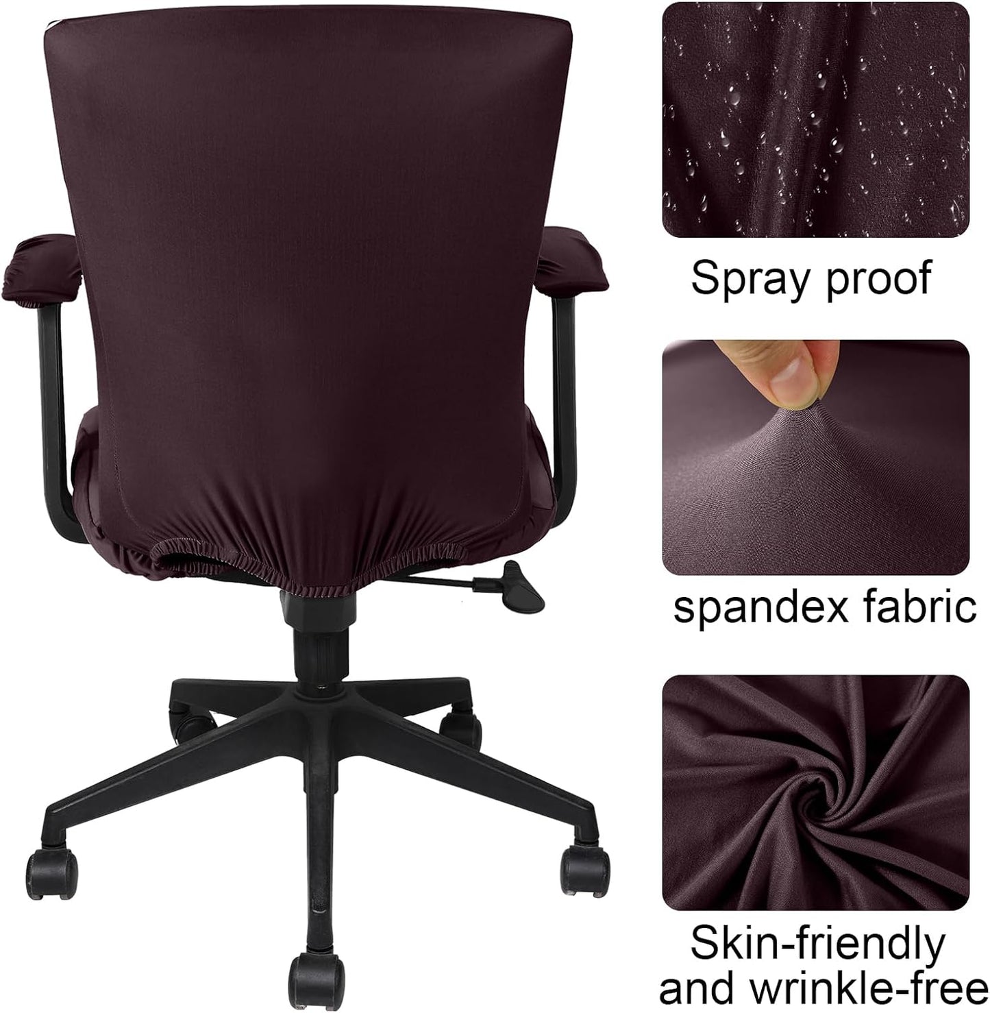 Tallew 4 Pcs Office Chair Covers Set Computer Universal Protective Stretchable Chair Seat Covers Desk Armrest Cover Pads Office Cushion Backrest for Rotating(Regular,Black)