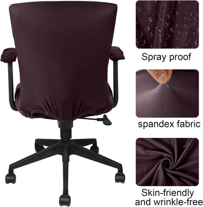 Tallew 4 Pcs Office Chair Covers Set Computer Universal Protective Stretchable Chair Seat Covers Desk Armrest Cover Pads Office Cushion Backrest for Rotating(Regular,Black)