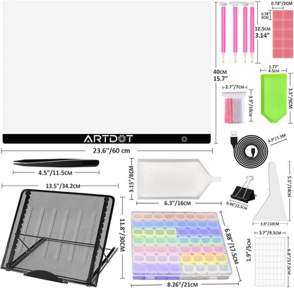 ARTDOT A3 LED Light Pad for Diamond Art Kits for Adults, USB Powered Light Board Kit, Adjustable Brightness with Diamond Painting Tools Detachable Stand and Clips