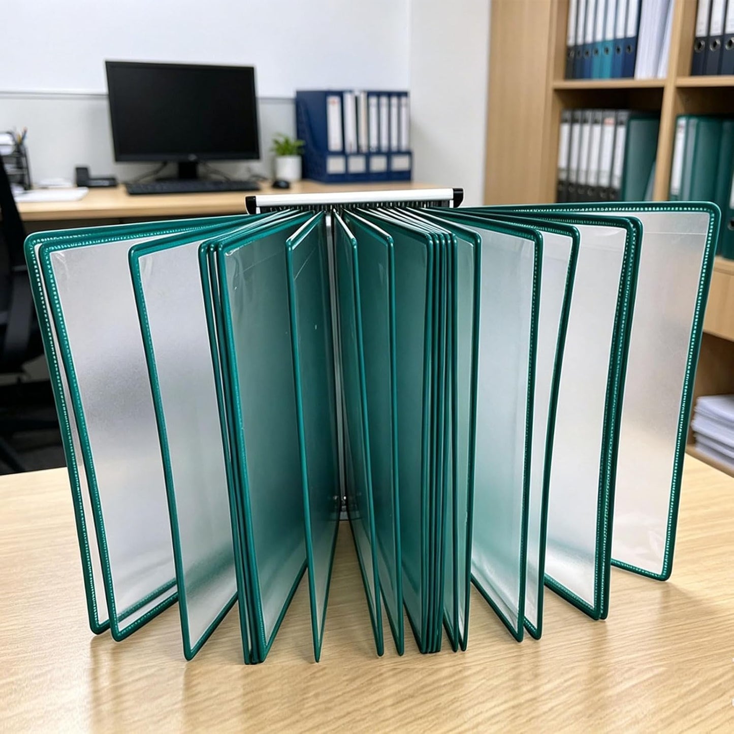 Wall Mount Reference and Display System - Wall Mount Catalog Display Rack, Wall Mounted Reference System, with 20 Easy-Load Pockets - 40 Sheet Capacity - A4 Letter Size (Green)