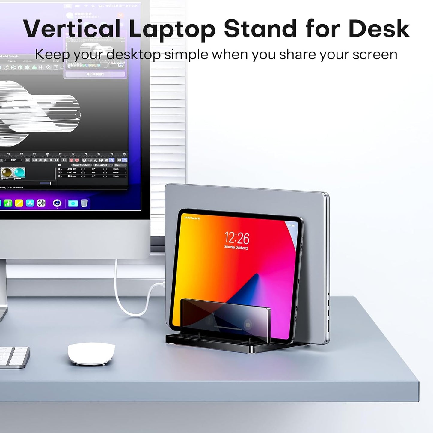 OMOTON Vertical Laptop Stand for Desk, Acrylic Dual Laptop Holder Desktop Clear Adjustable Dock for MacBook Pro Air, HP, All Gaming Laptops up to 17” (Clear, Dual Slot)