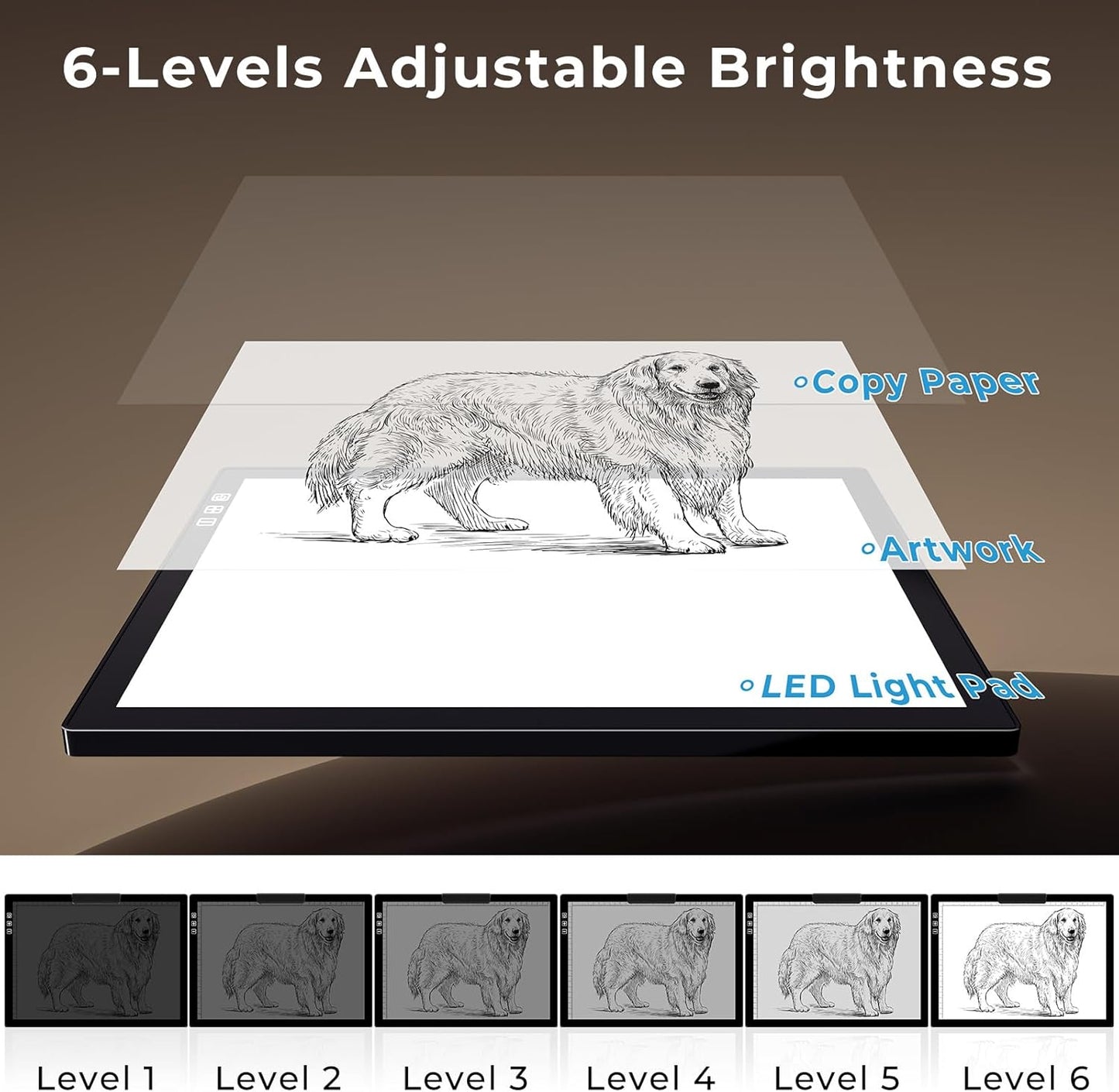 Bylitodt Rechargeable A3 Light Pad, Diamond Art Light Board, 16.7x13.5 inch Lightbox for Tracing and Drawing with 3 Colors & 6 Brightness, Tracing Pad for Weeding Vinyl, Diamond Painting Accessories